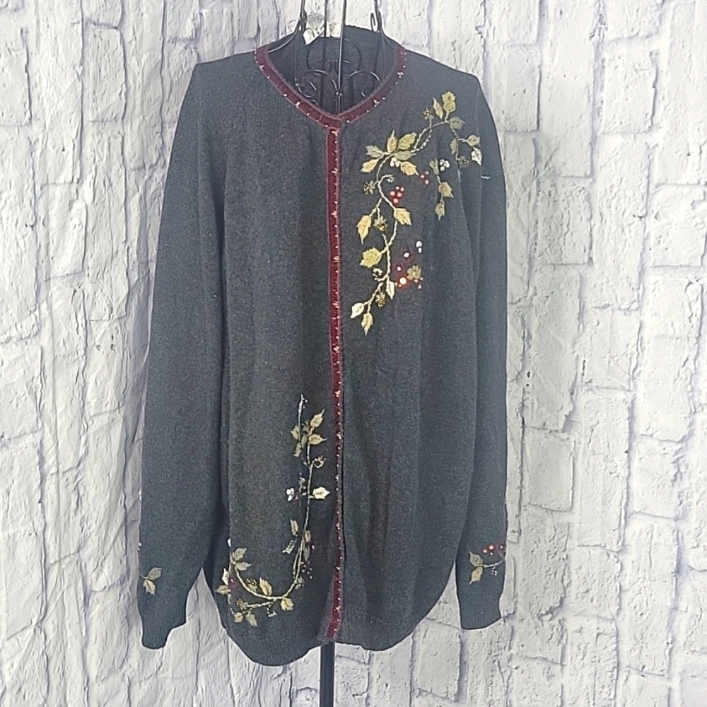 STICHES IN TIME Floral, Sequined, Embroidered, Beaded Cardigan Sweater 2X